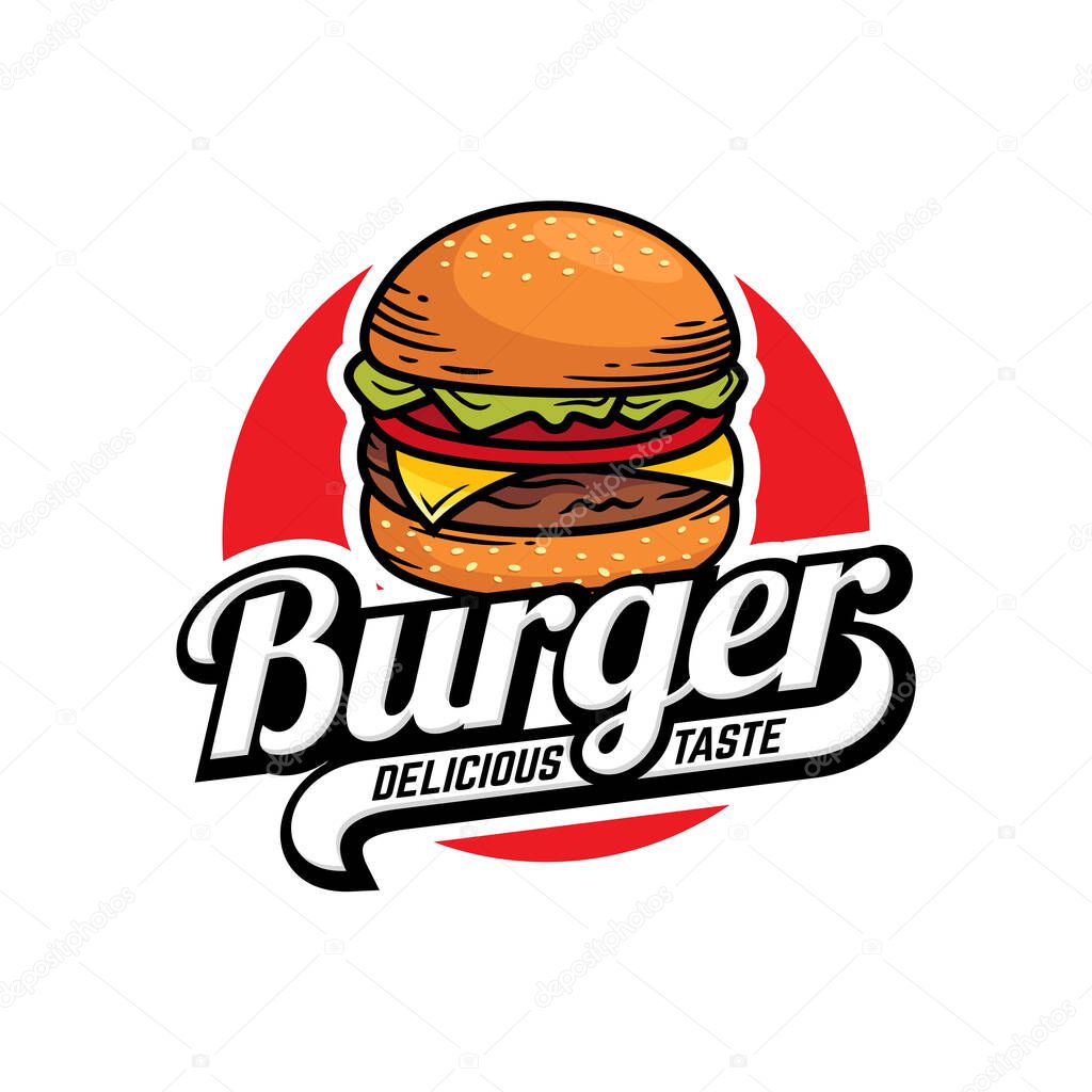 Hot Burgers Vector Logo Illustration. Modern burgers emblem. Vector art.