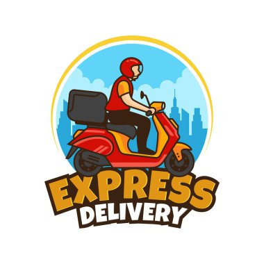 Bir adam scooter kullanıyor. dağıtım logo vektör şablonu