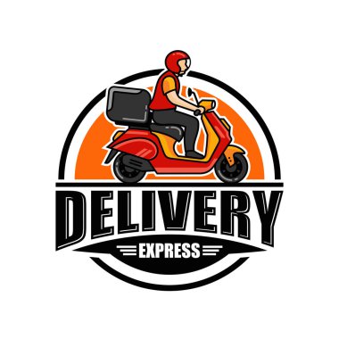 Bir adam scooter kullanıyor. dağıtım logo vektör şablonu