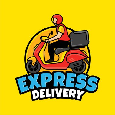 Bir adam scooter kullanıyor. dağıtım logo vektör şablonu