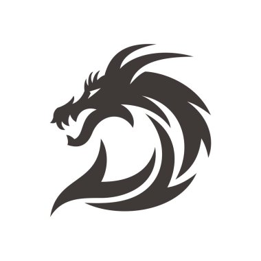 İlk logoti harfi d ve ejderha baş siluet vektör logosu simgesi siyah ve beyaz