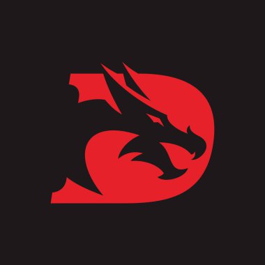 Dragon baş silueti ve D vektör logo vektör şablonu