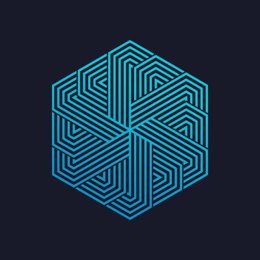 İzole satırı Sanat logo şablonu. Soyut doğrusal logo. Renkli geometrik simgesi. Anahat yenilik tasarım öğeleri. Vektör basit fütüristik işareti. Altıgen şekiller çizgiler.