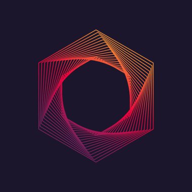 İzole satırı Sanat logo şablonu. Soyut doğrusal logo. Renkli geometrik simgesi. Anahat yenilik tasarım öğeleri. Vektör basit fütüristik işareti. Altıgen şekiller çizgiler.