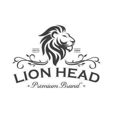 Klasik hipster aslan kafası amblem logosu tasarımı. Aslan başlı sanat ikonu. Vektör illüstrasyonu.
