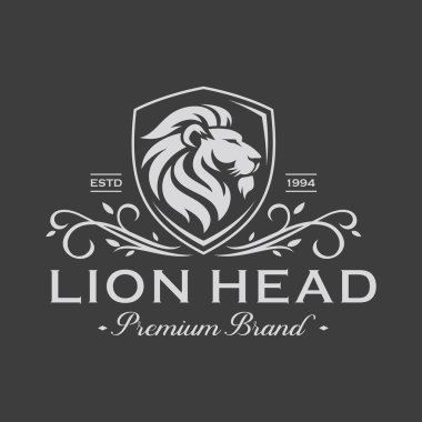 Klasik hipster aslan kafası amblem logosu tasarımı. Aslan başlı sanat ikonu. Vektör illüstrasyonu.