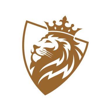 Royal Lion Crown logo şablonu. Zarif altın Leo arması sembolü. Premium King marka ikonu. Lüks şirket imzası. Vektör illüstrasyonu.