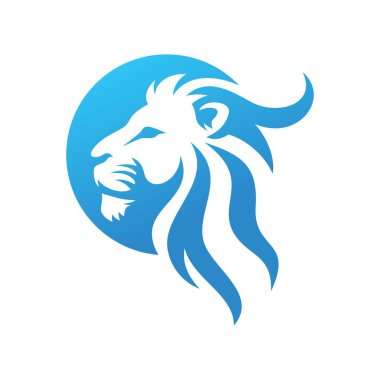Aslan Başı Siluet Logosu tasarım vektör şablonu. Vahşi Hayvan Hayvanat Bahçesi Gücü Kuvveti Logotype konsept simgesi.