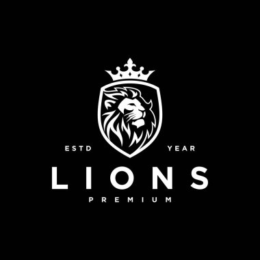 Royal Lion Crown logo şablonu. Zarif altın Leo arması sembolü. Premium King marka ikonu. Lüks şirket imzası. Vektör illüstrasyonu.