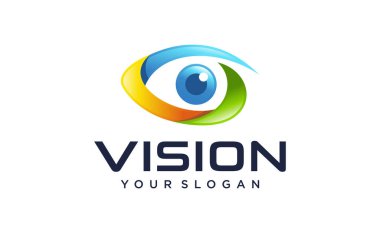 Göz Logosu tasarım vektör şablonu. Renkli medya simgesi. Vision Logotype fikri.