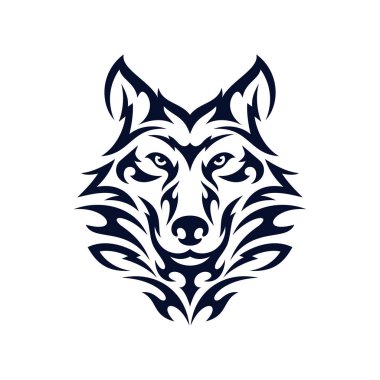 Kabile kurdu dövmesi çizimi. Kalıplarla çizilmiş bir kurt kafası. kurt logosu