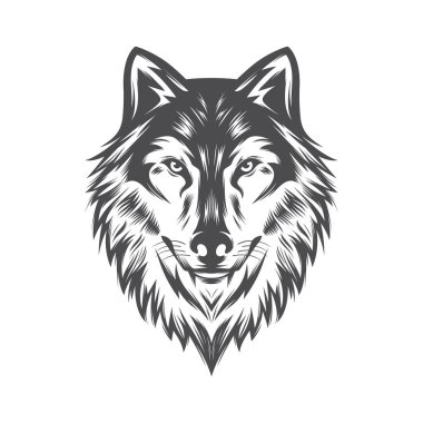 Kurt başlı Vektör illüstrasyonu. Wolf Vintage Logo Vektörü.