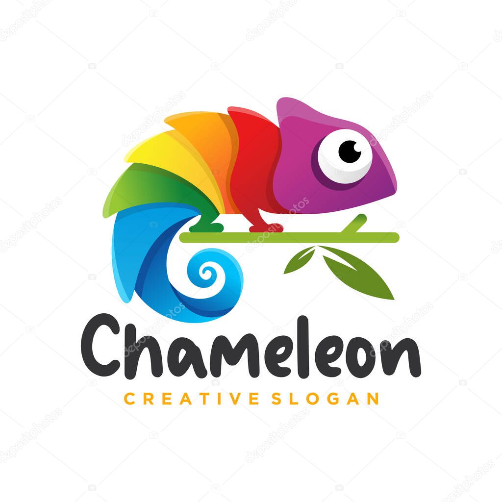 Cute chameleon modern gradient logo design template. vector illustration.
