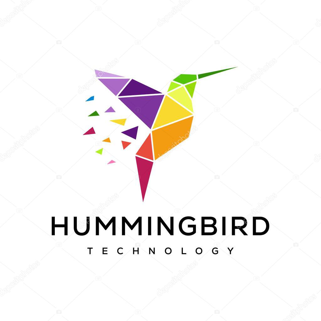 Abstract colorful hummingbird colibri bird logo Icon, Humming Bird Colibri Data Logo Design Vector Template, Technology, Connect.