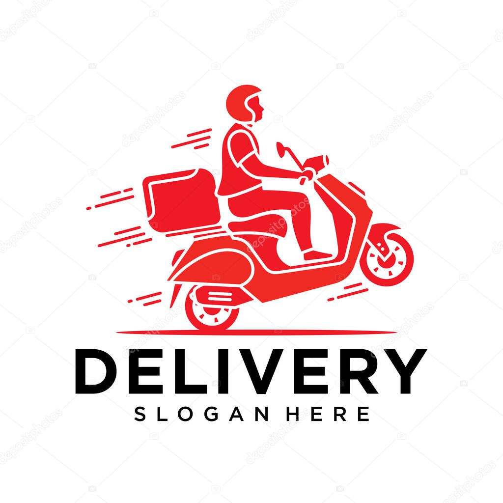 A man is riding a scooter. delivery logo vector template