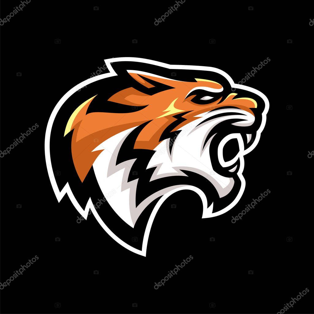 Tiger mascot sport logo design. Tiger animal mascot head vector illustration logo. Wild cat head mascot, Tiger head emblem design for eSports team. Vector illustration