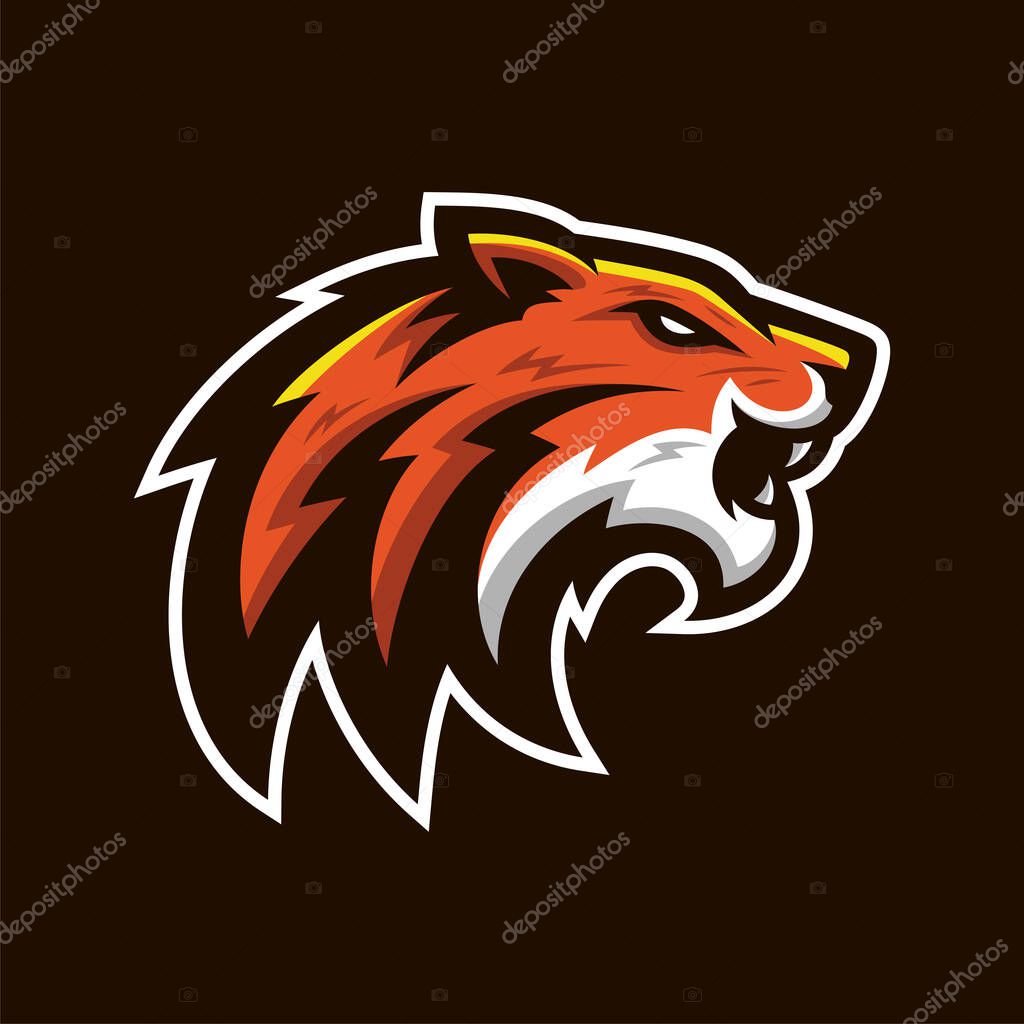 Tiger mascot sport logo design. Tiger animal mascot head vector illustration logo. Wild cat head mascot, Tiger head emblem design for eSports team. Vector illustration