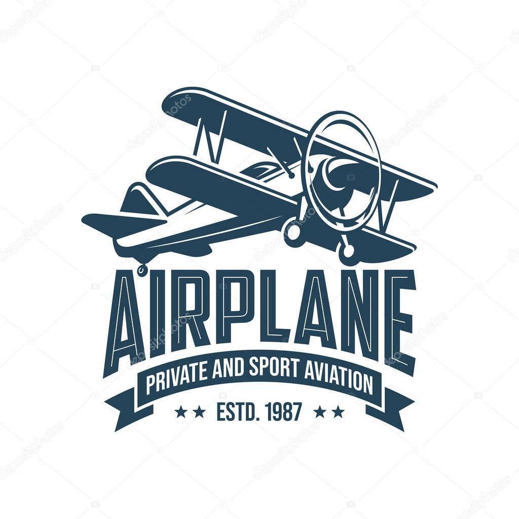 Vintage retro airplane logo. Vector hand sketched aviation illustration in engraving style for logo, label, emblem, sign. Vector illustration