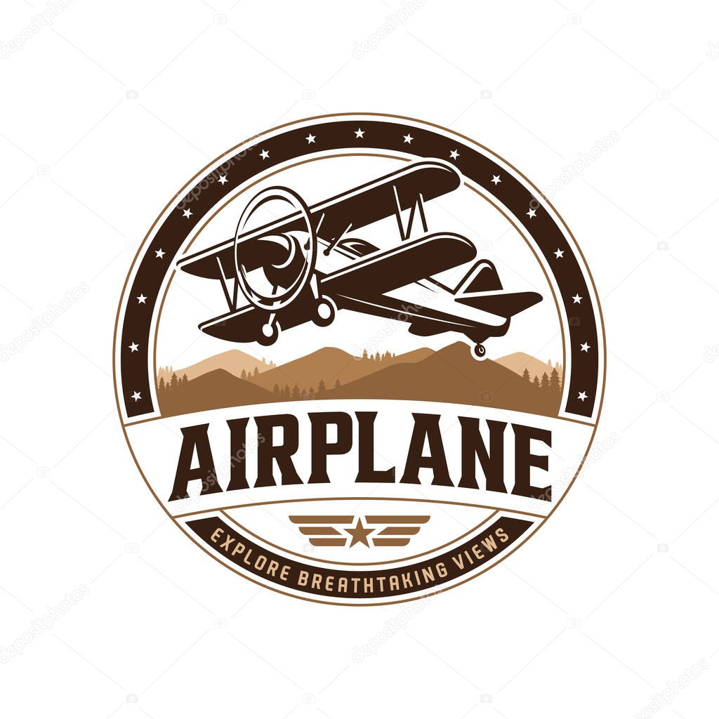 Vintage Plane Aviation Badge Logo Design Vector Template