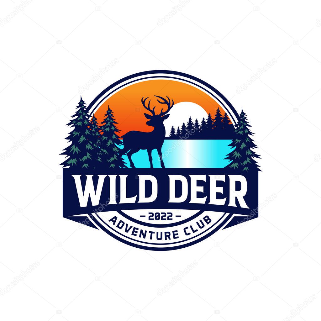 Deer hunting heraldic badge for hunt club design vector illustration