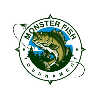 Balık logosu tasarım şablonu çizimi. Spor Balıkçılık Logosu
