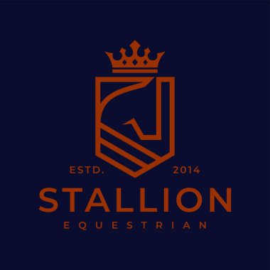 Horse logo. Stallion emblem. Wild mustang rearing icon. Luxury equine estate brand identity. Gold equestrian label design. Vector illustration.