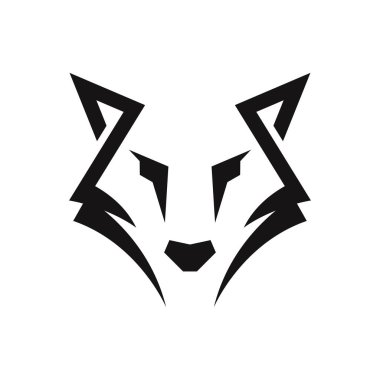 çizgi çizgisi kurt surat baş hayvan geometrik logo ikonu vektör şablonu