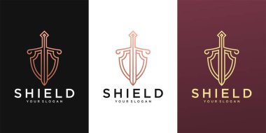 yaratıcı kalkan kılıcı logo vektör şablonu