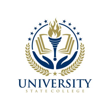 Üniversite logosu tasarım şablonu. Vektör çizimi. Üniversite Logo Rozetleri Amblemi Menkul Kıymetler Sözleşmesi. Üniversite Kampüsü Logosu .