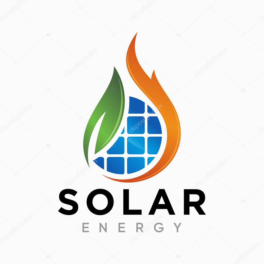 Sun Energy Solar panels logo vector design for green energy and nature electricity symbol icon