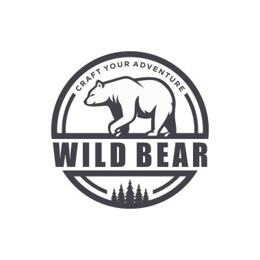 Vintage Bear Amblem Rozet Logo Tasarım Vektör Şablonu