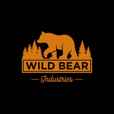 Vintage Bear Amblem Rozet Logo Tasarım Vektör Şablonu