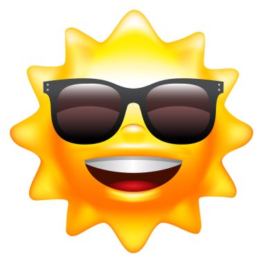 Güneş gözlüklü neşeli güneş. Vektör illüstrasyonu EPS 10.