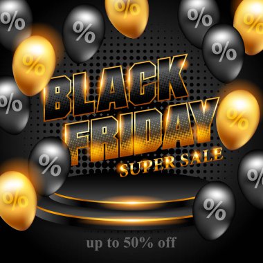 Siyah ve altın balonlu Kara Cuma pankartı