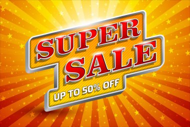 Turuncu arkaplanda 3 boyutlu süper satış metni.