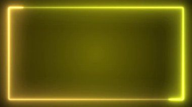 Parlak efektli sarı neon kare çerçeve, minimalist kopyalama alanı ile parıldayan sınır. Şablonlar ayarlandı, döngü hareketi canlandırması ve yanıp sönüyor