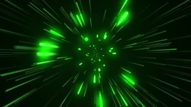 Neon uzay yeşil parçacık arkaplanı, soyut parlayan ışık patlaması yıldızı, Hız noktaları ve çizgi animasyonu