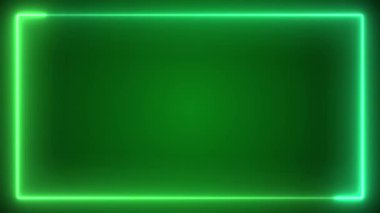 Parlak efektli yeşil neon kare çerçeve, kompozisyon fotokopi alanı ile parlayan sınır. Şablonlar ayarlandı, döngü hareketi canlandırması ve yanıp sönüyor