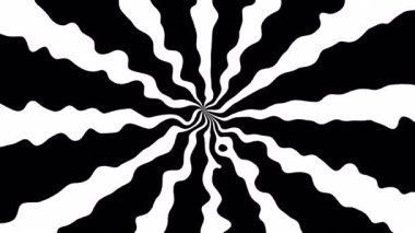 Siyah ve beyaz soyut animasyon psikedelik sarmal hipnotik arka plan, kusursuz döngü