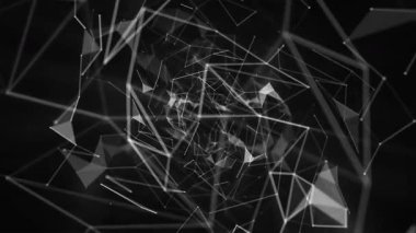 Soyut yüksek teknoloji fütüristik 3D pleksus hareketli siyah arkaplan, modern animasyon kompozisyonu