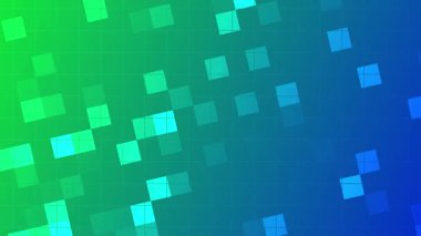 Mozaik arkaplan, mavi 'den yeşil' e soyut dijital animasyon ile modern geometrik kare fayanslar ile ağ pankartları, sunumlar veya gelecekteki kullanıcı arayüzü tasarımı için teknoloji tarzı