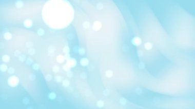 Etrafta yüzen yumuşak beyaz bokeh parçacıkları ile soyut gökyüzü mavi hareket arkaplanı. Zarif dijital görseller, rüya gibi atmosferler ve temiz modern tasarım temaları