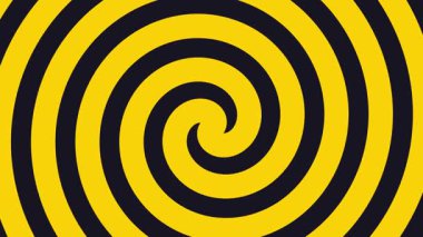 Siyah arka planda sarı spiral arka plan dairesel hareketli eşmerkezli halkalar optik bir tünel yanılsaması yaratır, hareketli spiral döngü, radyal hipnotik 3D görüntüleme, soyut, desen, modern, illüzyon kavramlarıyla ilgili tasarımlar için uygundur..