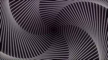 siyah beyaz soyut geometrik arkaplan, görsel döngü tünel optik illüzyonu, 4K video animasyonu