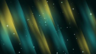 Estetik koyu turkuaz sarı arka plan, ışıltı, göz kırpma, yıldızlar sarı girdaplı soyut 4K kusursuz döngü animasyonu.
