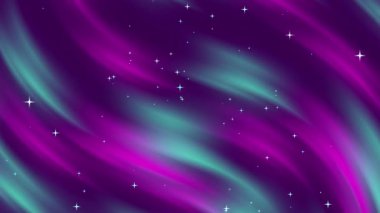 Soyut soyut turkuaz parlak, göz kırpan, yıldızlı mor arkaplan mavi çizgi dalgaları gradyan 4K kusursuz döngü animasyonu