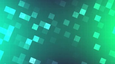 yeşil kare desenli teknoloji arka planı, 4K kusursuz döngü animasyonu