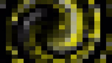 piksel sanat mozaiği gri, siyah, sarı, neon altın çember arka plan, soyut gradyan girdap hareketi, dinamik arka plan, teknoloji lüks tasarımları, şenlikli, 4K döngü animasyonu