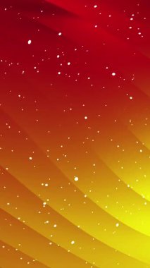 Estetik fantezi, soyut altın sarısı, kırmızı zemin. Uzaklara uçan yıldız parçacığı, fütüristik, dinamik kopya. HD dijital görüntü canlandırma, dikey video.