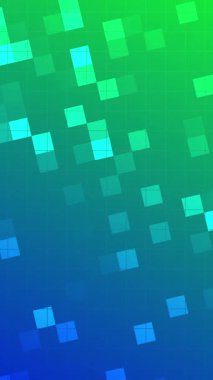 Mozaik arkaplan, mavi ile yeşil soyut dijital animasyon modern geometrik kare fayanslarla ağ pankartları, sunumlar veya fütüristik kullanıcı arayüzü tasarımı dikey